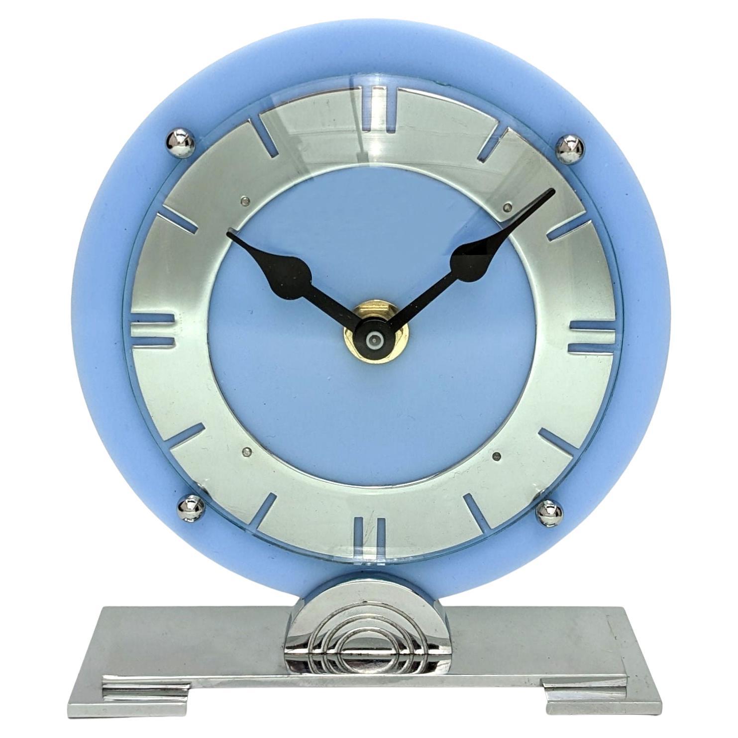 Art Deco Acrylic & Chrome Clock, circa 1930 For Sale