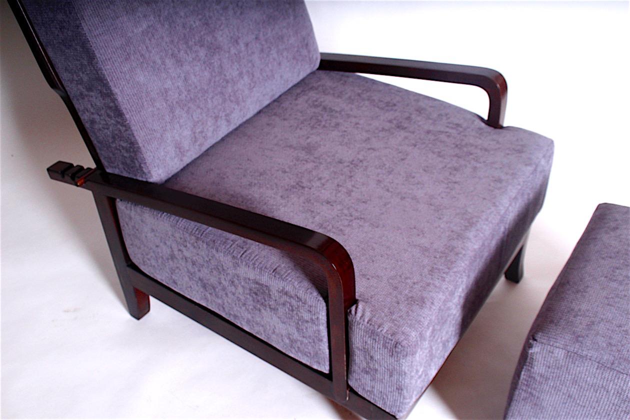 Mid-20th Century Art Deco Adjustable Armchair with Footstool, 1930s For Sale