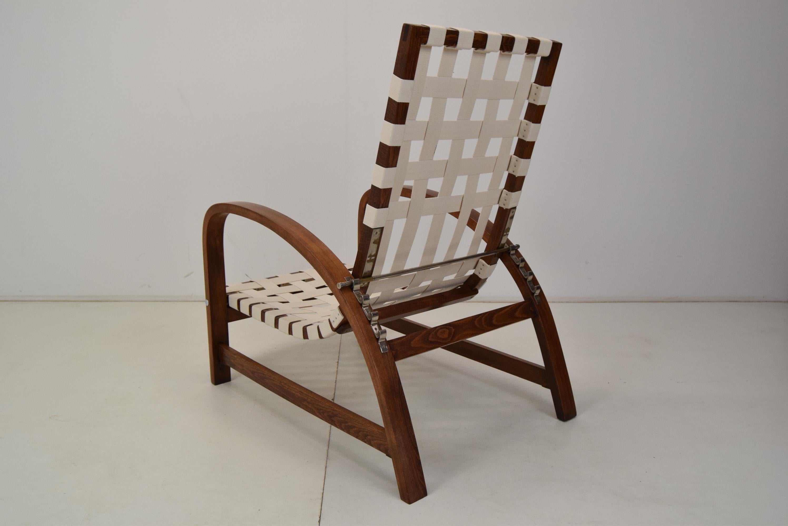 Verstellbarer Art-déco-Sessel, entworfen von Jindrich Halabala, restauriert, 1930er Jahre im Angebot 6