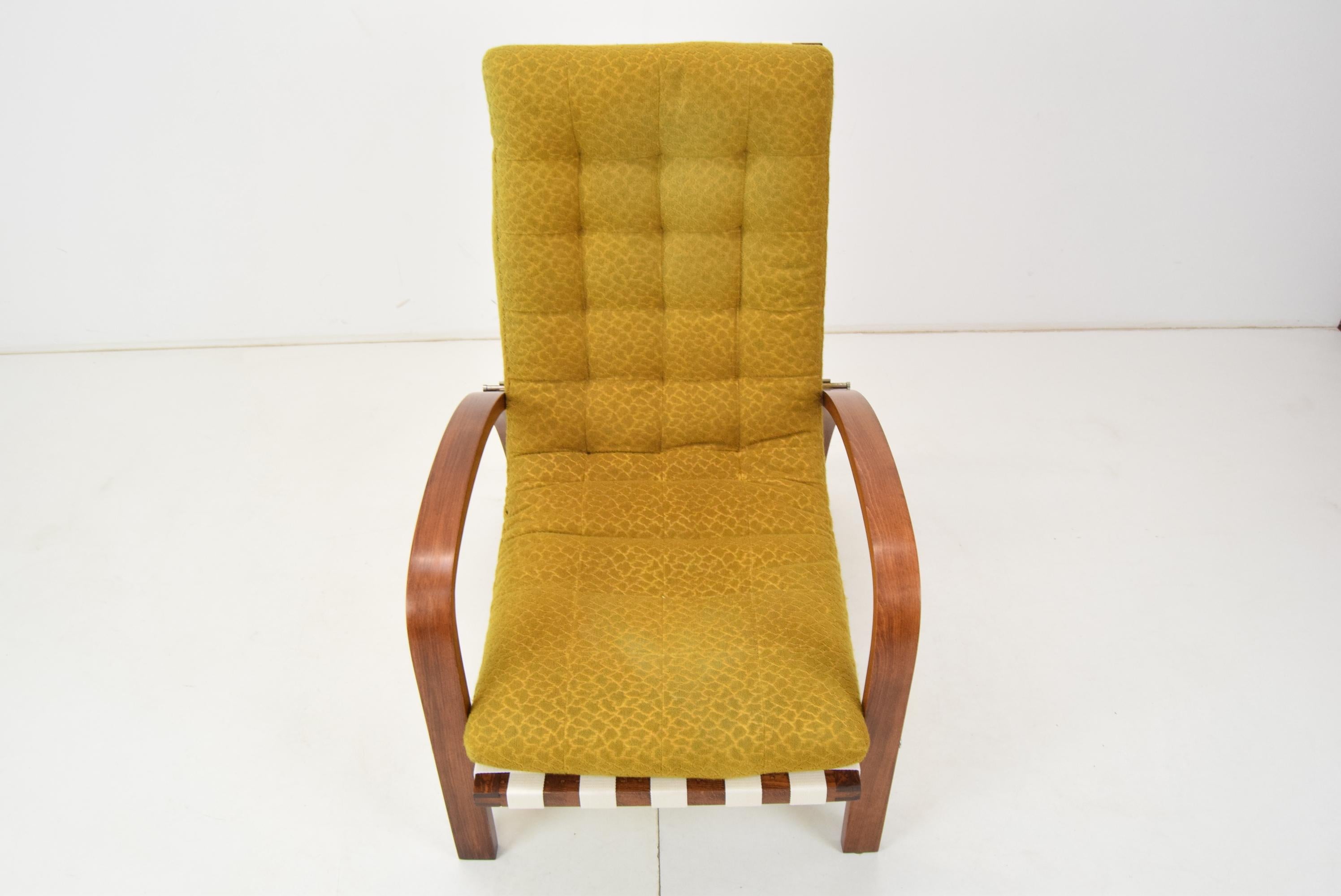 Verstellbarer Art-déco-Sessel, entworfen von Jindrich Halabala, restauriert, 1930er Jahre im Angebot 11
