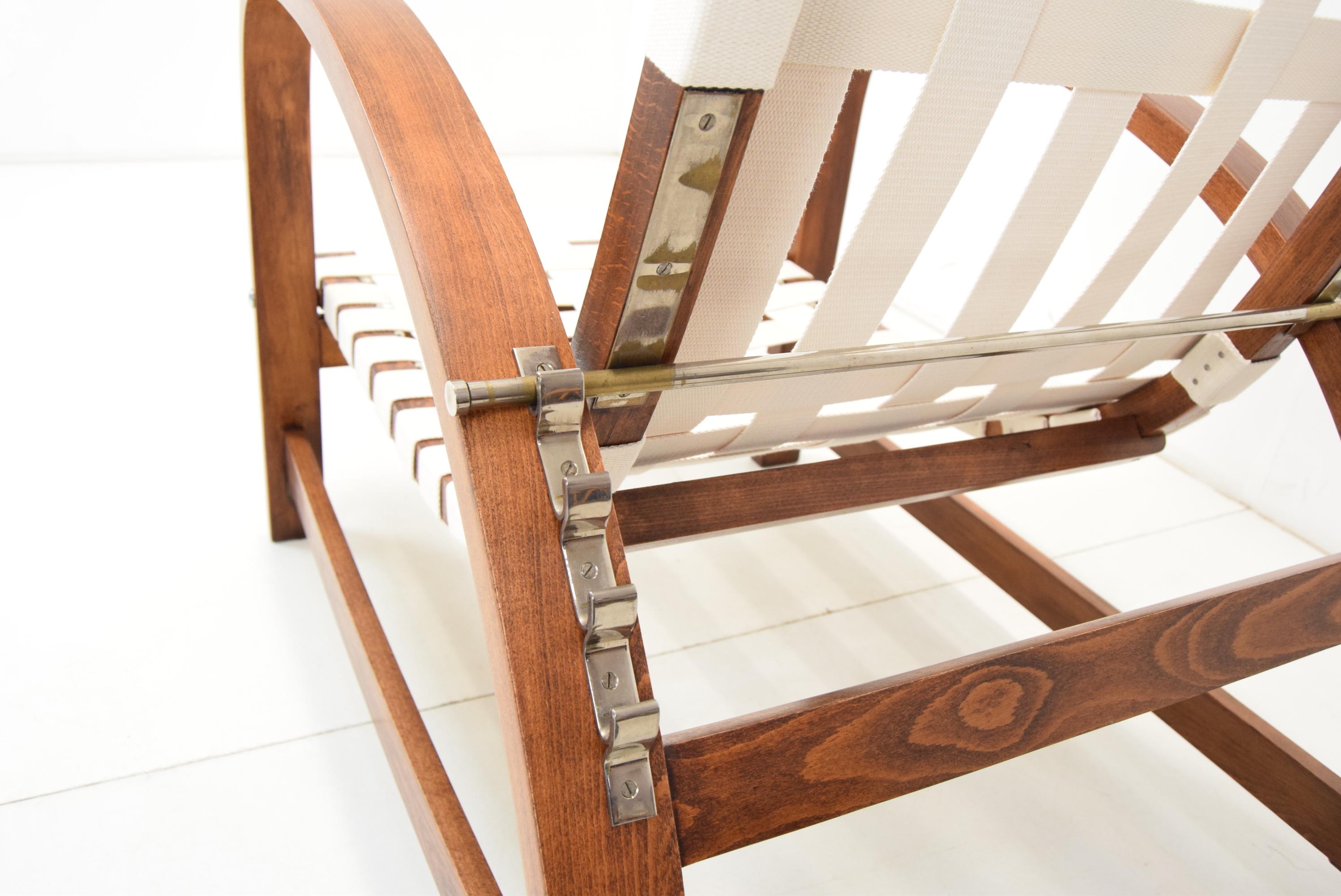 Verstellbarer Art-déco-Sessel, entworfen von Jindrich Halabala, restauriert, 1930er Jahre im Angebot 2