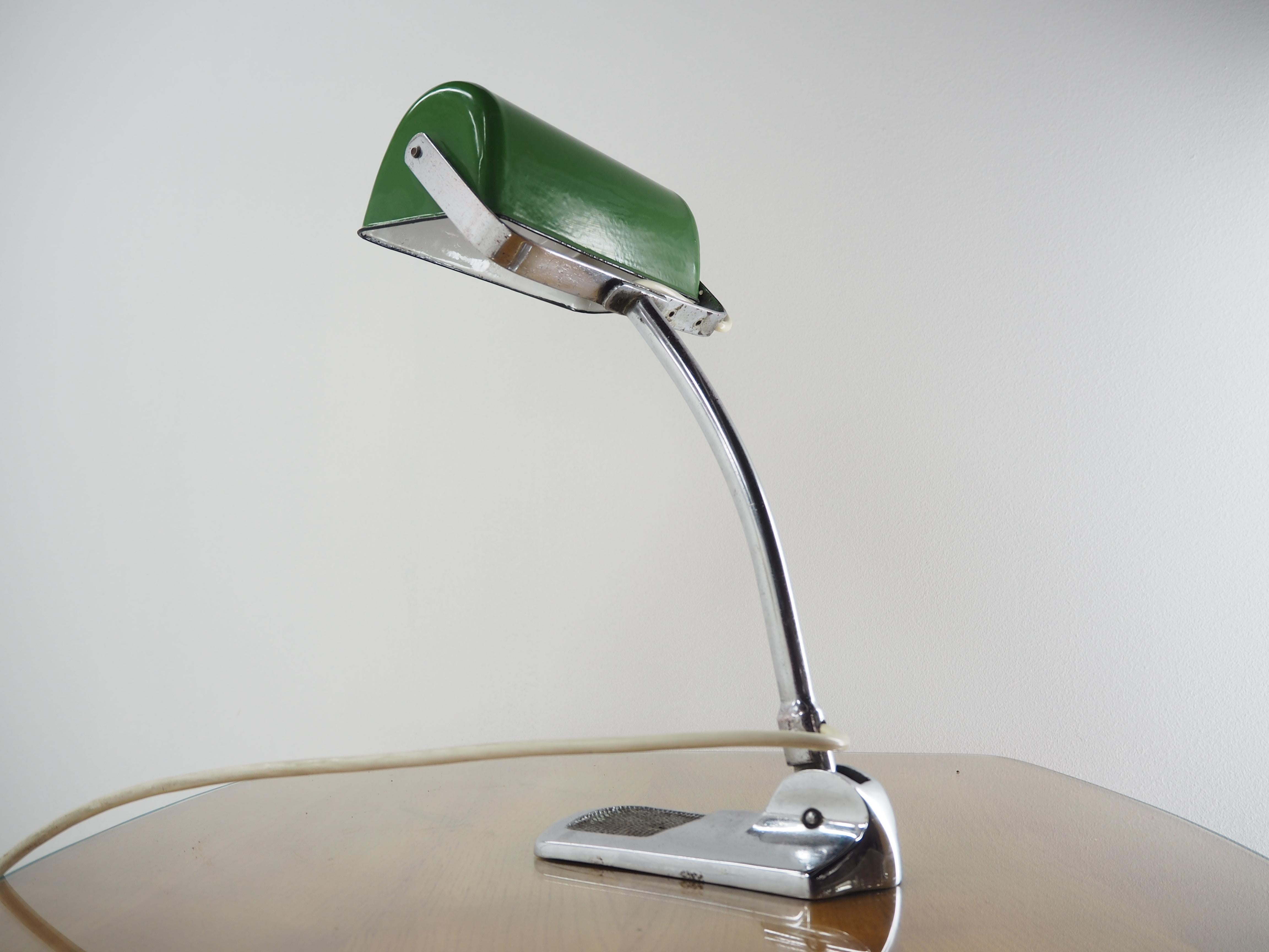 Art Deco Adjustable Bank Enamel Table Lamp 1930s In Fair Condition In Praha, CZ