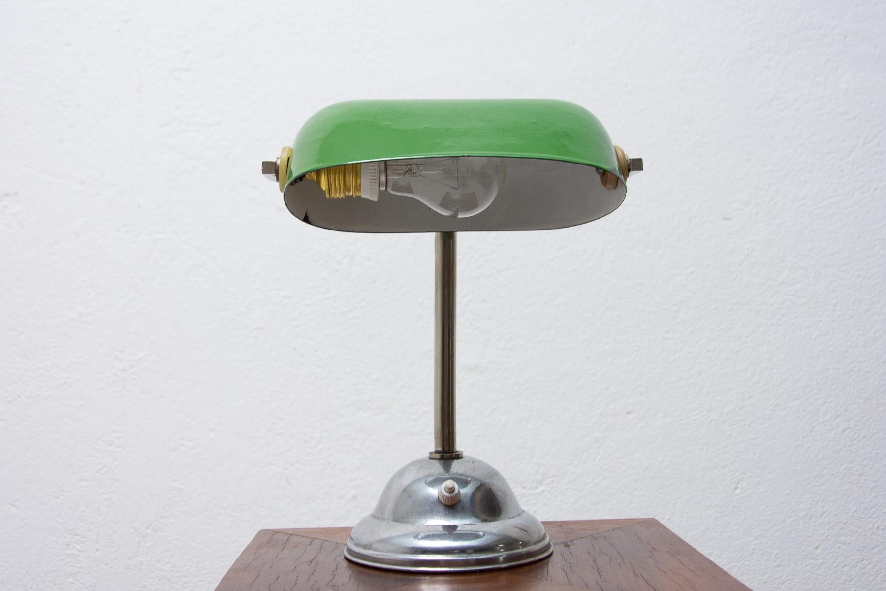 Plated Art Deco Adjustable Banker Lamp, 1930s, Bohemia