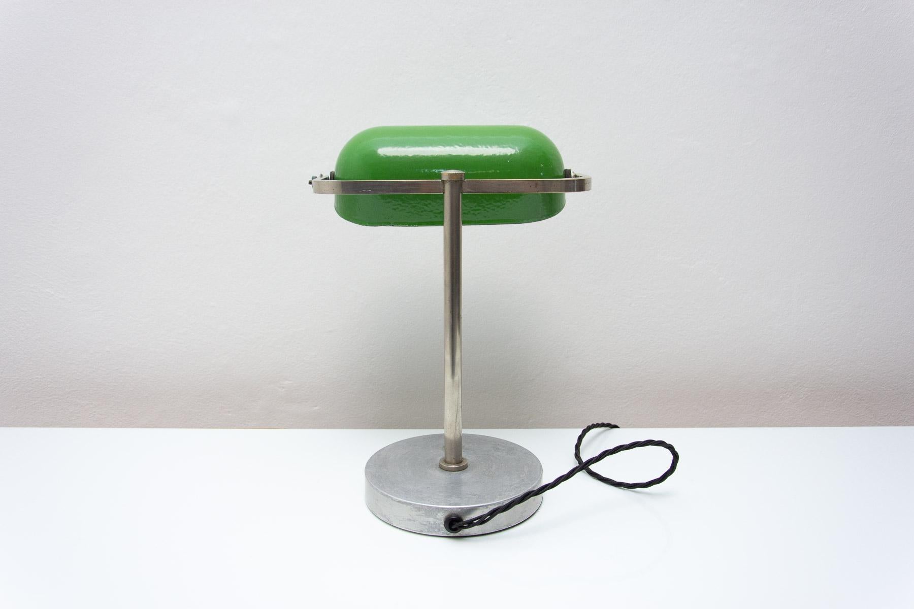 Plated Art Deco Adjustable Banker Lamp, 1930s, Bohemia For Sale