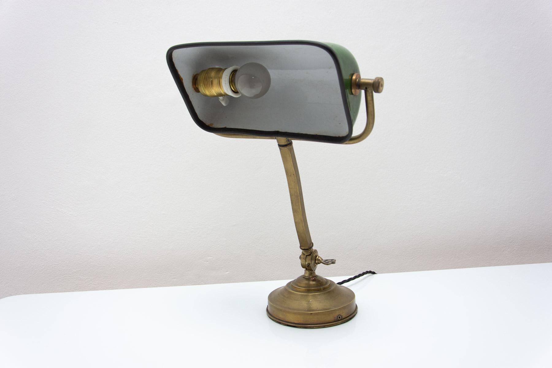 Plated Art Deco Adjustable Banker Lamp, 1930s, Bohemia For Sale