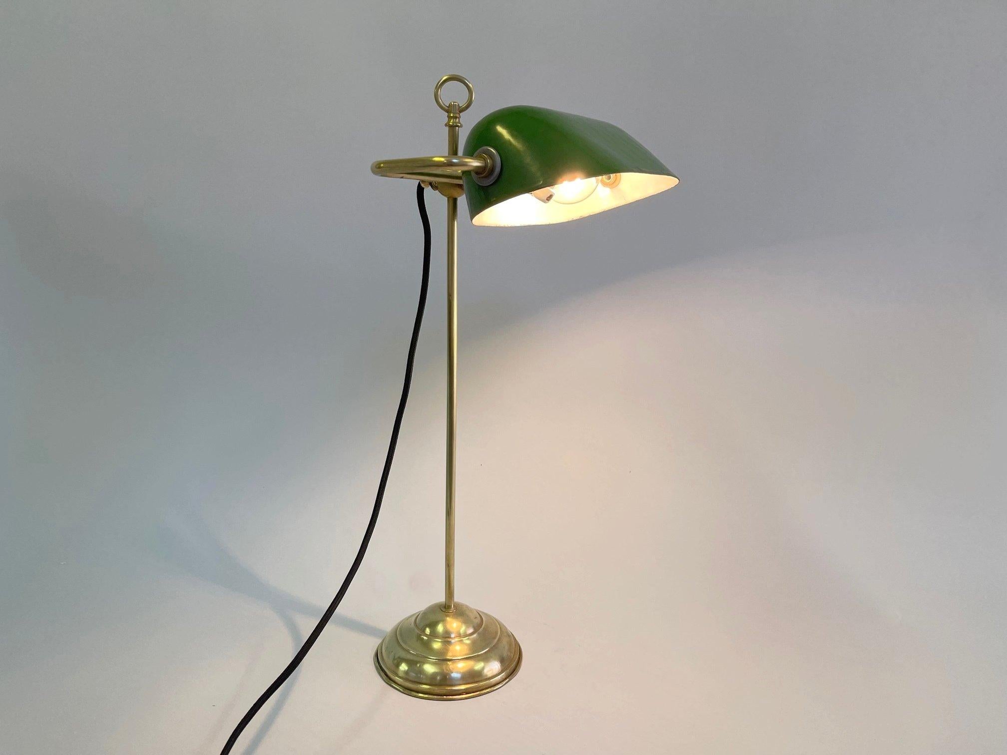 Czech Art Deco Adjustable Brass Bankers Table Lamp, 1920's