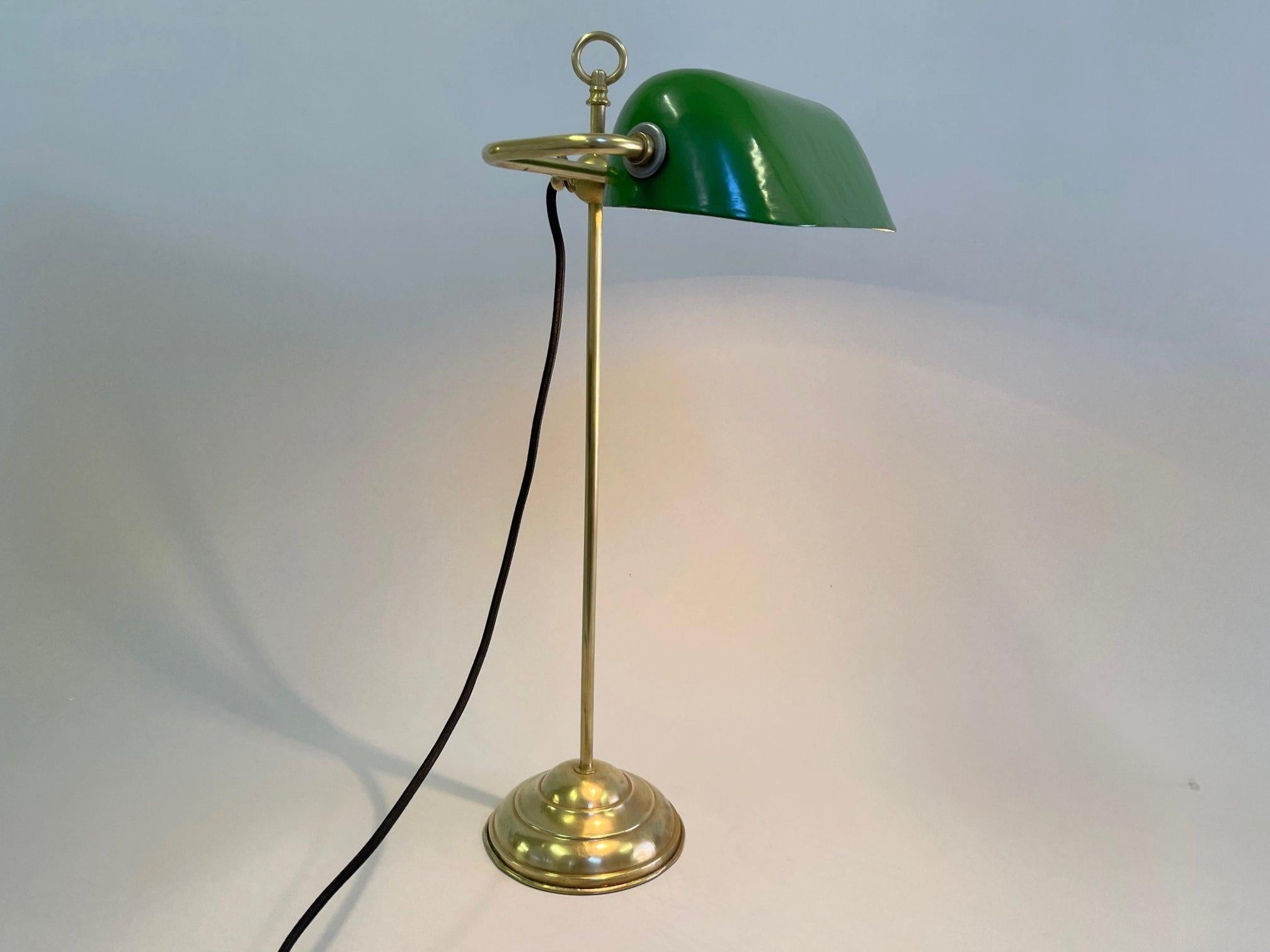 Art Deco Adjustable Brass Bankers Table Lamp, 1920's In Good Condition In Praha, CZ