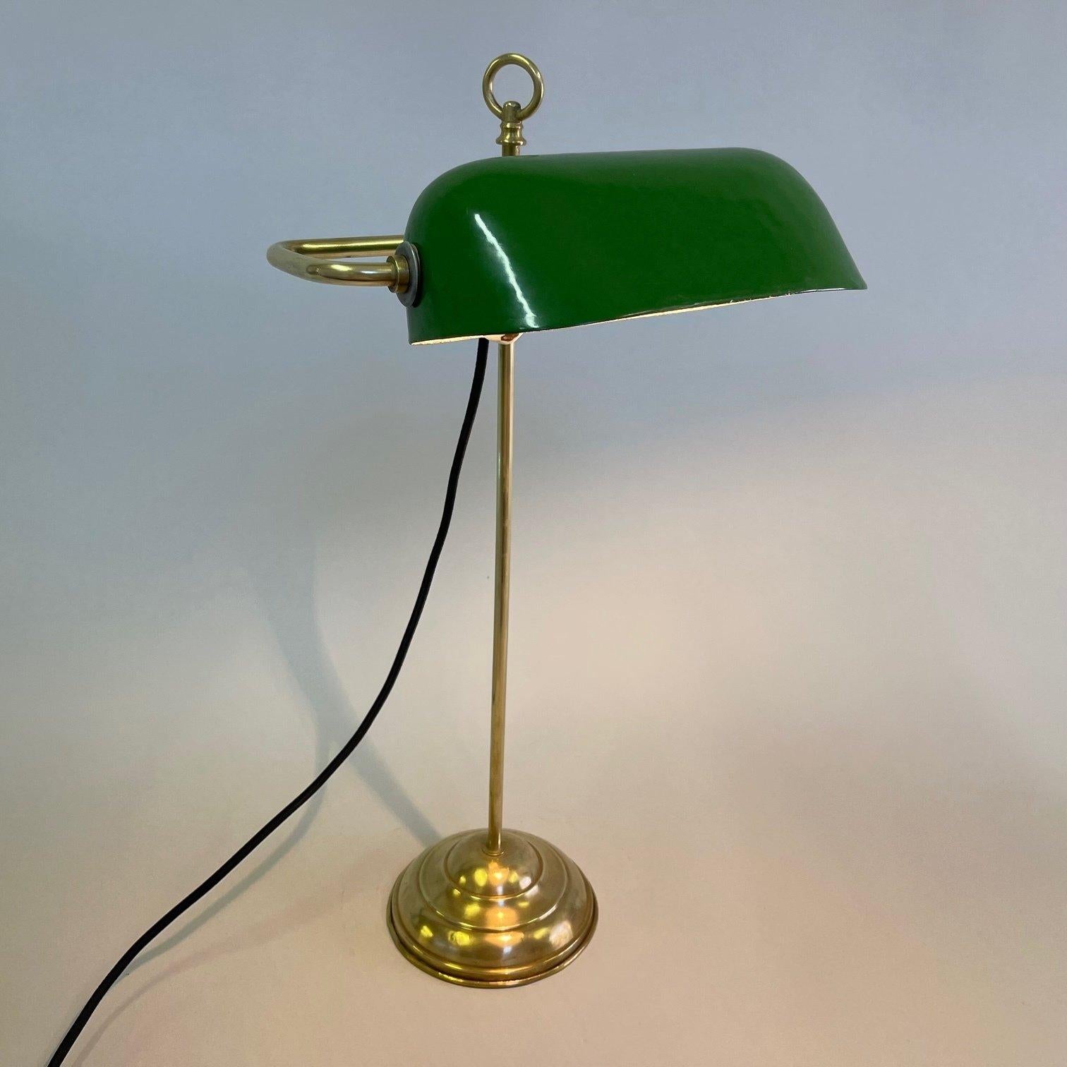 20th Century Art Deco Adjustable Brass Bankers Table Lamp, 1920's