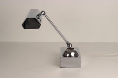 Art Deco Adjustable Chrome Bankers Desk Light with Inkwell or Pen Desk Tidy 1920