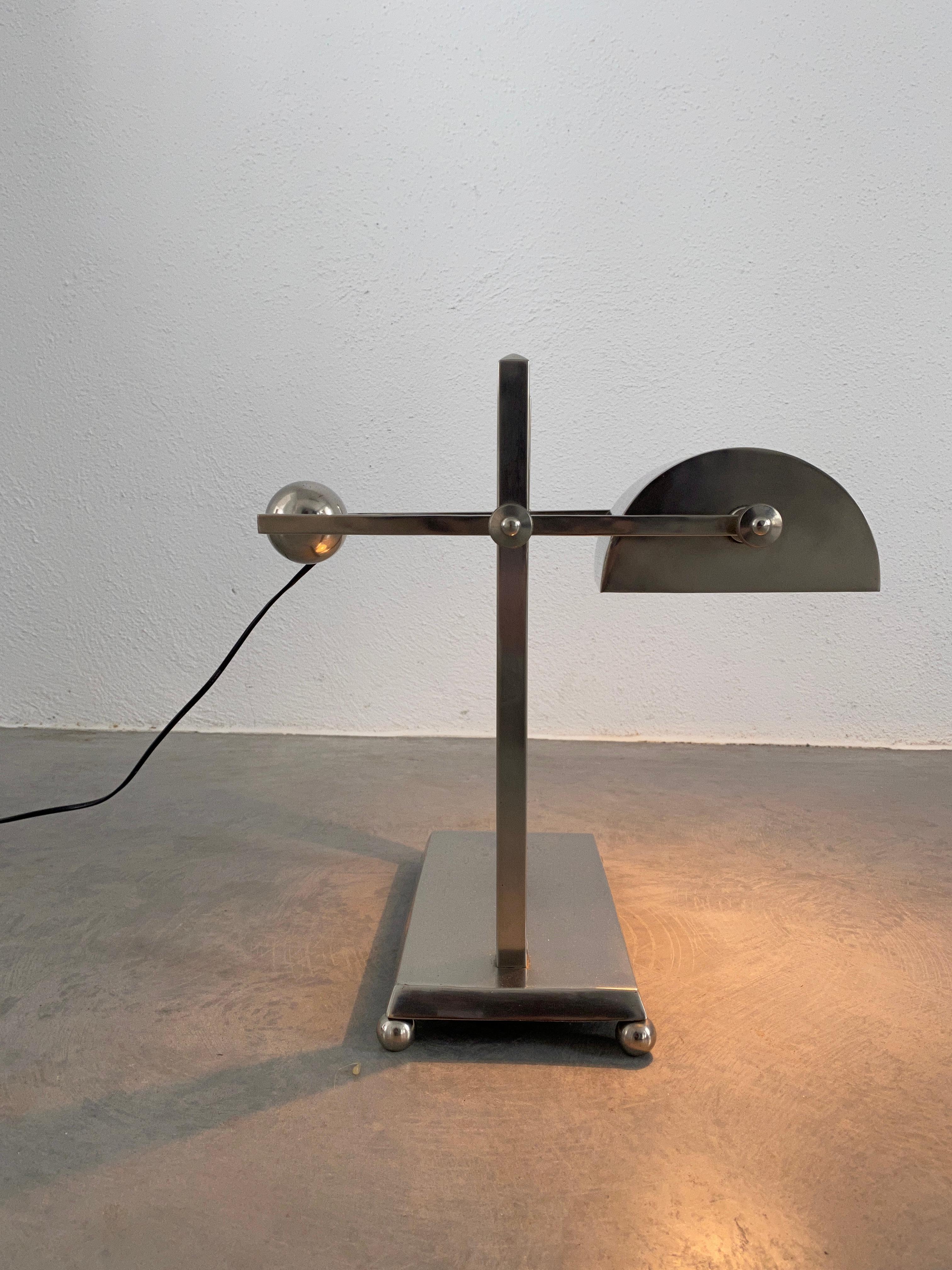 Art Deco Adjustable Counterweight Table Lamp Brass Nickel, France, circa 1935 For Sale 2