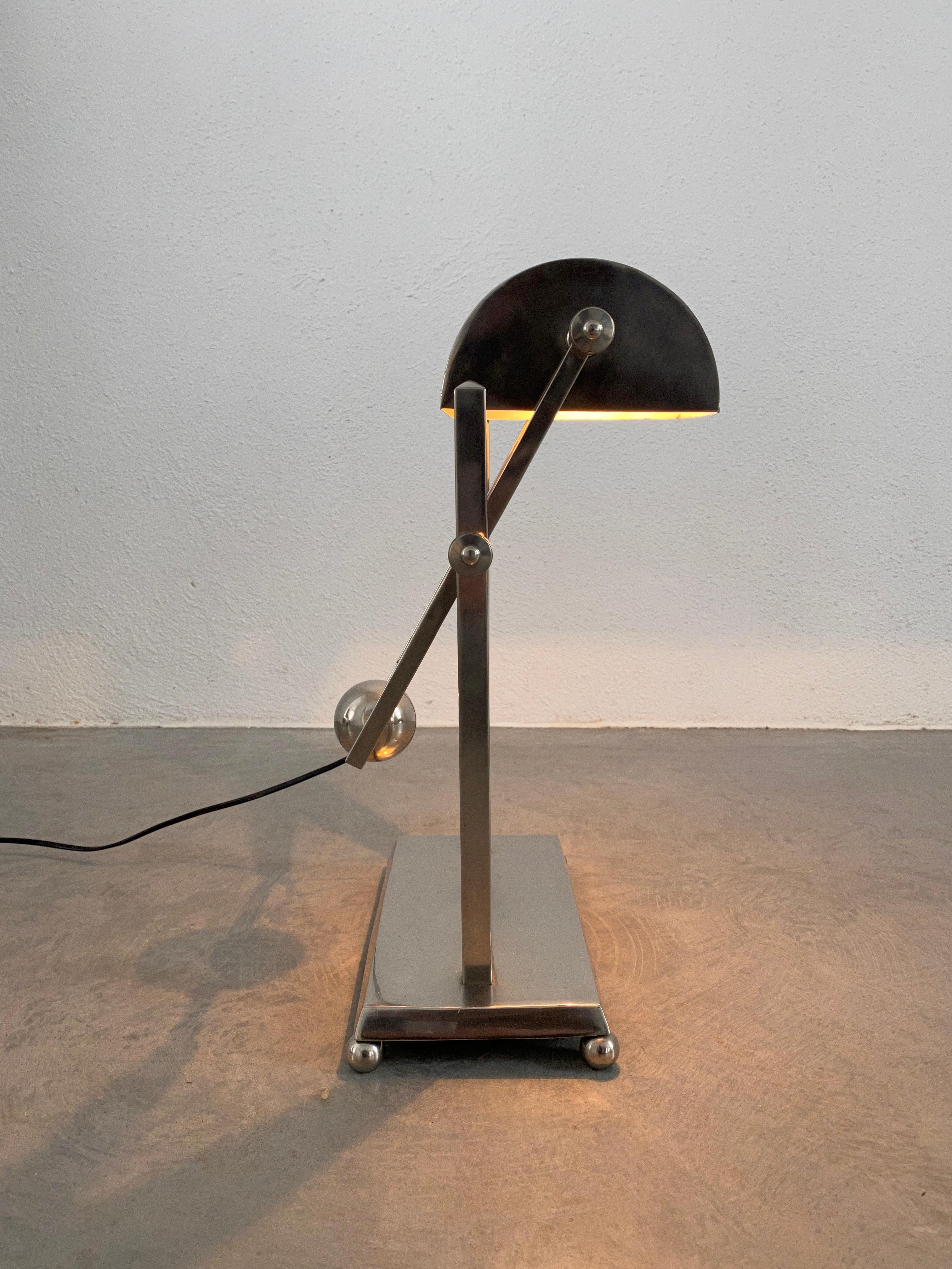 Art Deco Adjustable Counterweight Table Lamp Brass Nickel, France, circa 1935 For Sale 3