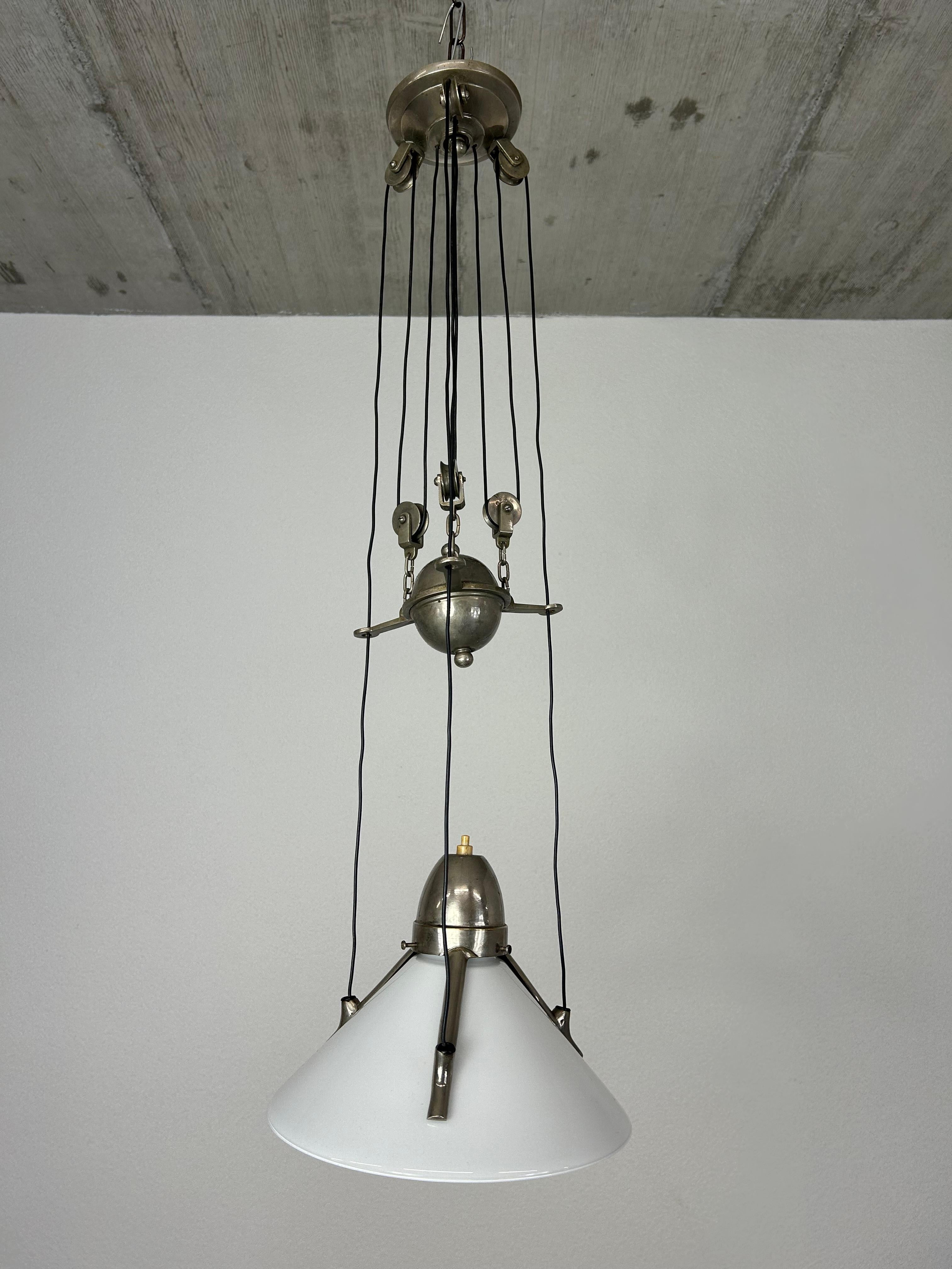 Metal Art deco adjustable hanging lamp For Sale