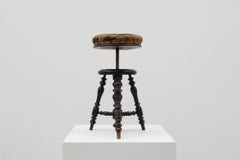 Art Deco adjustable piano stool with original upholstery, France 1920s