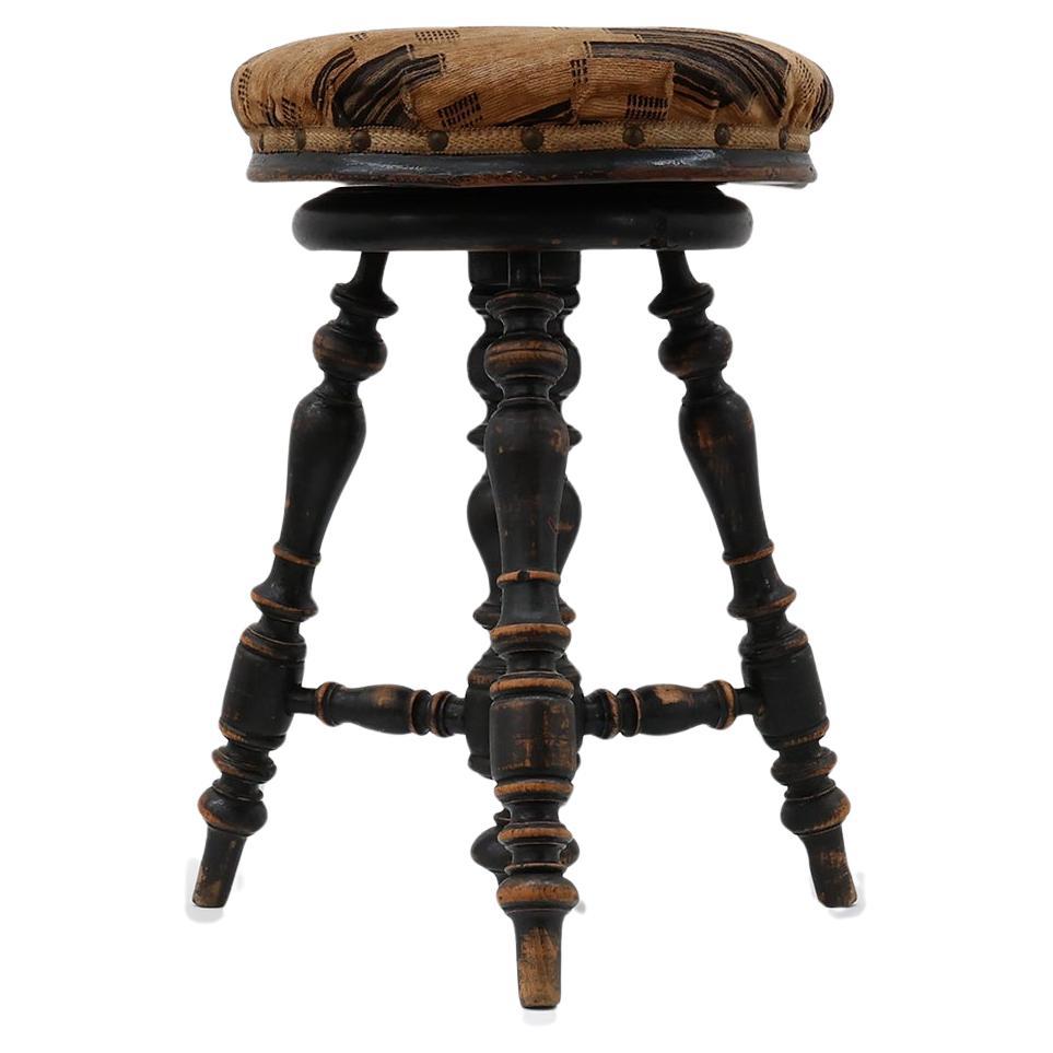 Art Deco adjustable piano stool with original upholstery, France 1920s