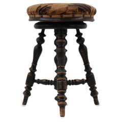 Art Deco adjustable piano stool with original upholstery, France 1920s