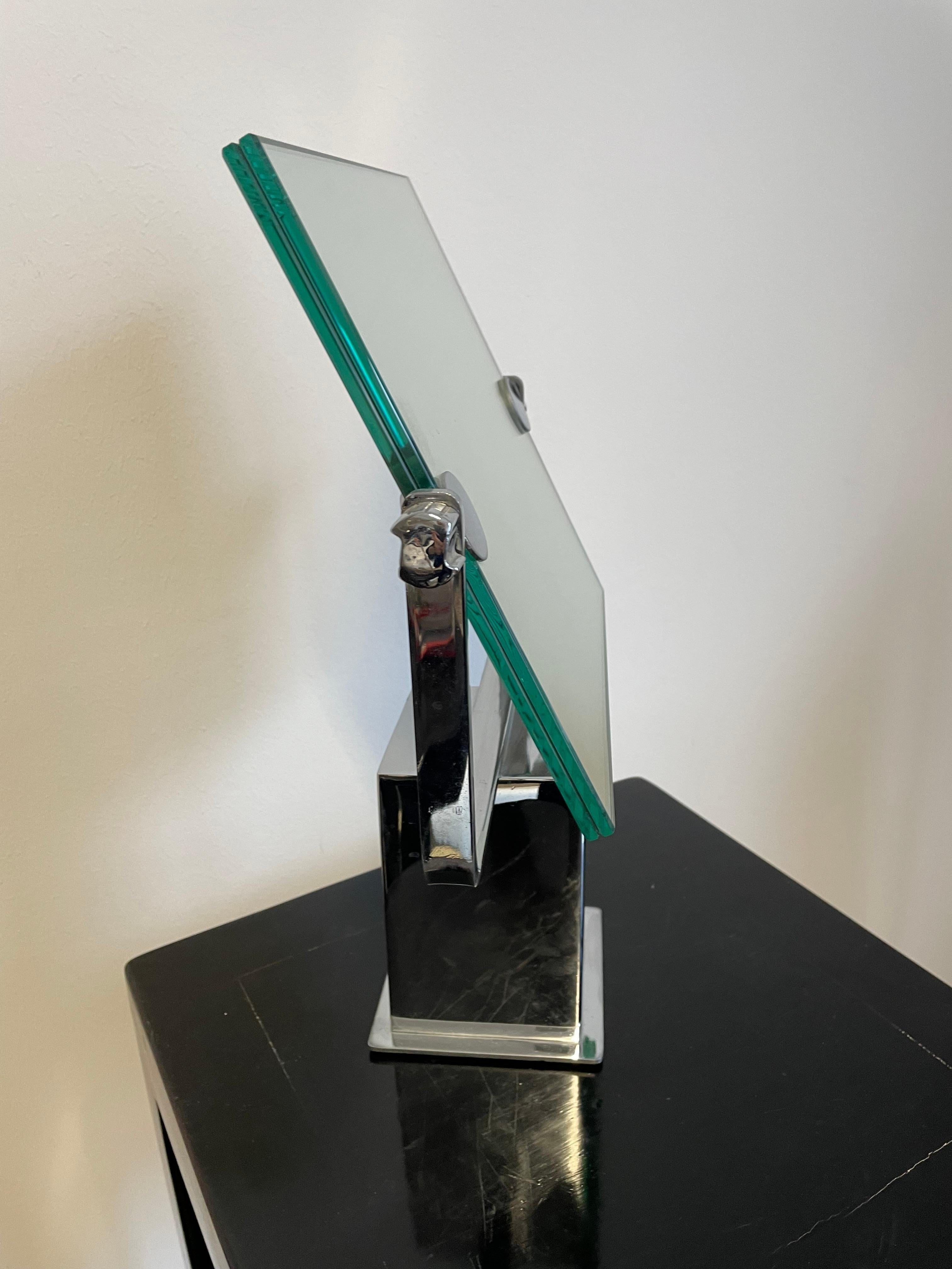 Verstellbarer Art-Déco-Tischspiegel auf Silber, quadratischem Chrom, Jacques Adnet (Art déco) im Angebot