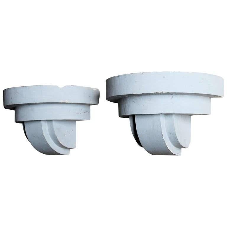 Art Deco Adnet Style Geometric Plaster Wall Sconces For Sale