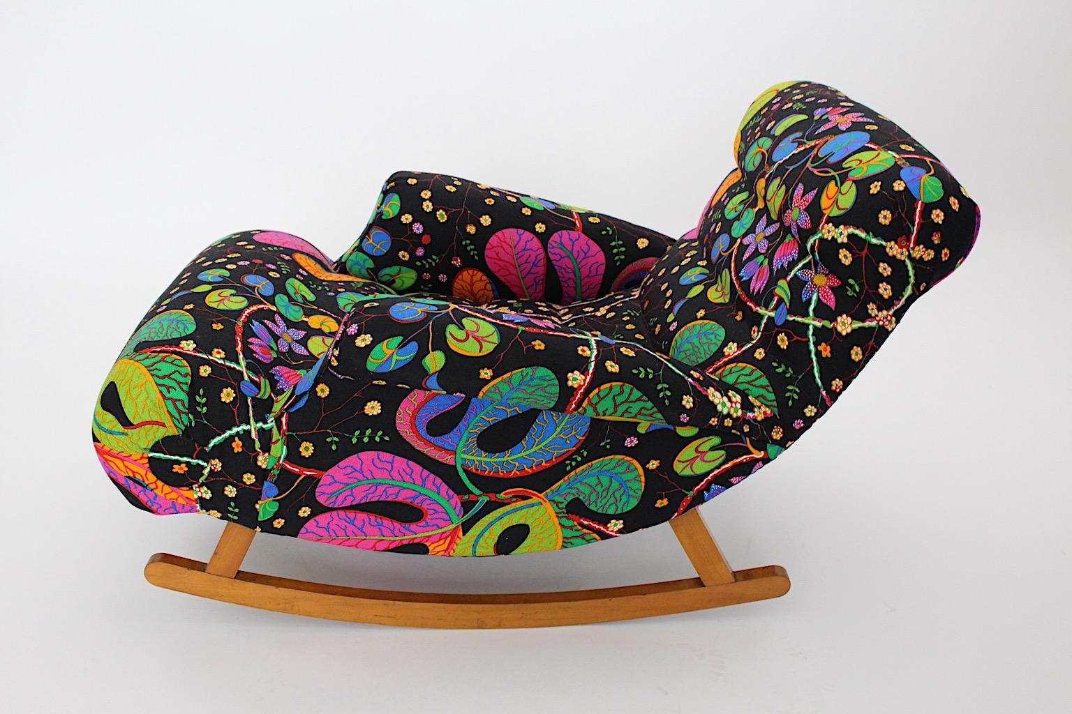 Early 20th Century Art Deco Adolf Loos Style Josef Frank Fabric Vintage Rocking Lounge Chair 1920s  For Sale