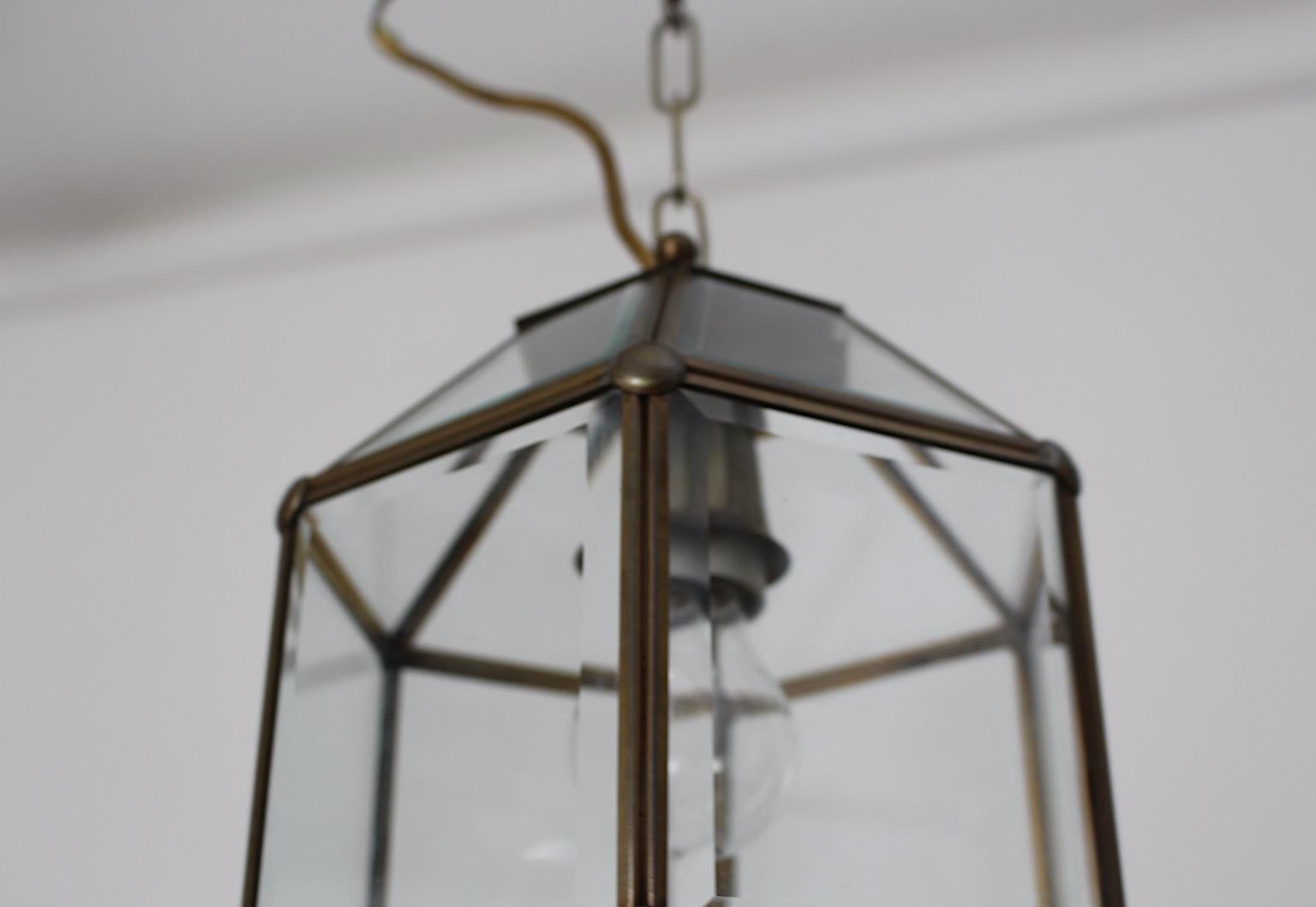 Art Deco Adolf Loos Style Vintage Brass Glass Hanging Lamp Pendant Lantern 1930s 5