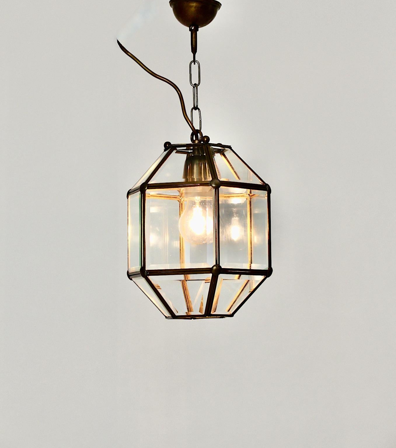 Art Deco Adolf Loos Style Vintage Brass Glass Hanging Lamp Pendant Lantern 1930s 11