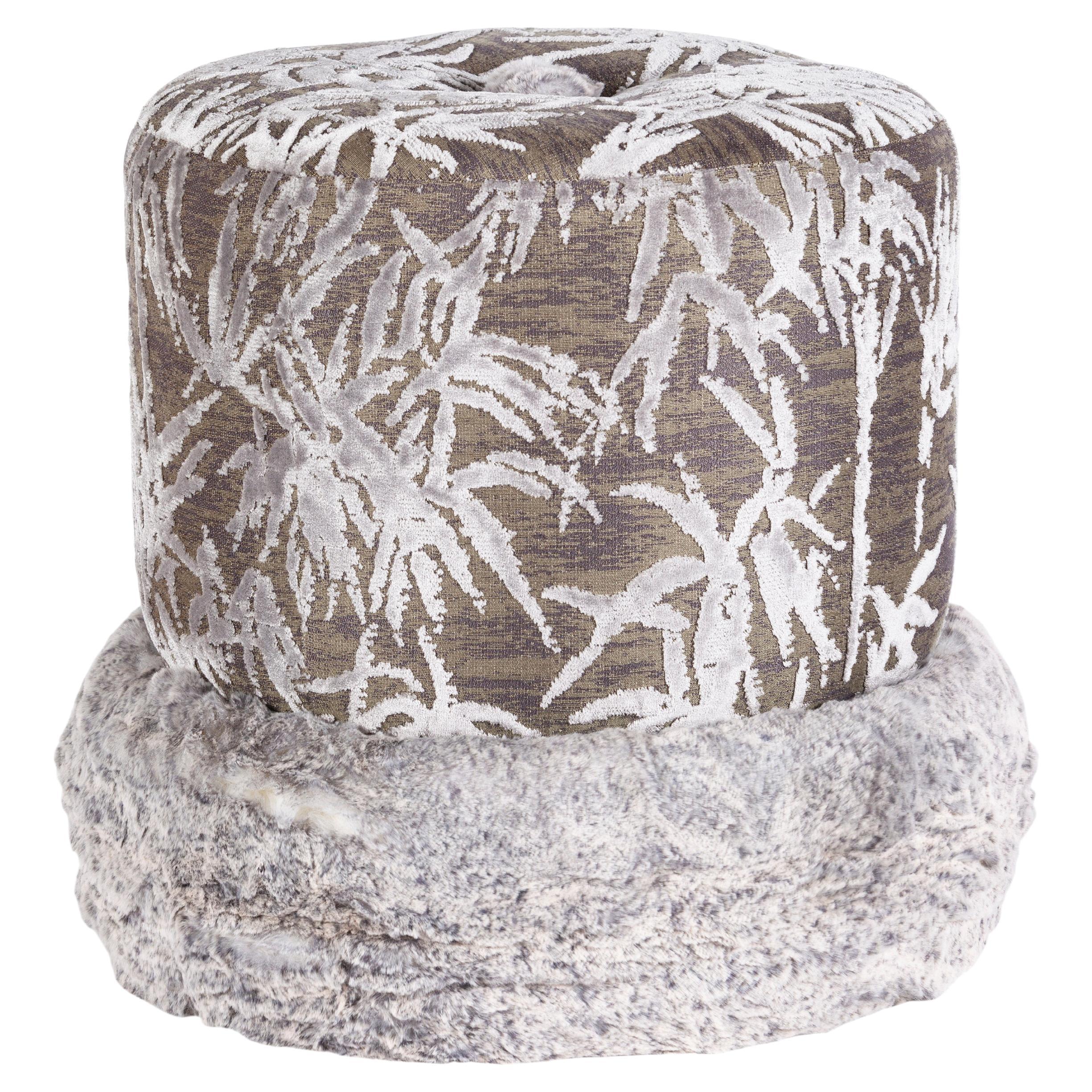 Art Deco Adonis Pouf Ottoman Jacquard Faux Fur Handmade Portugal by Greenapple