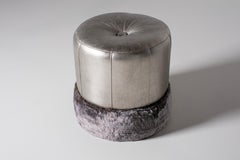 Art Deco Adonis Pouf Ottoman Leather Faux Fur Handmade Portugal Greenapple