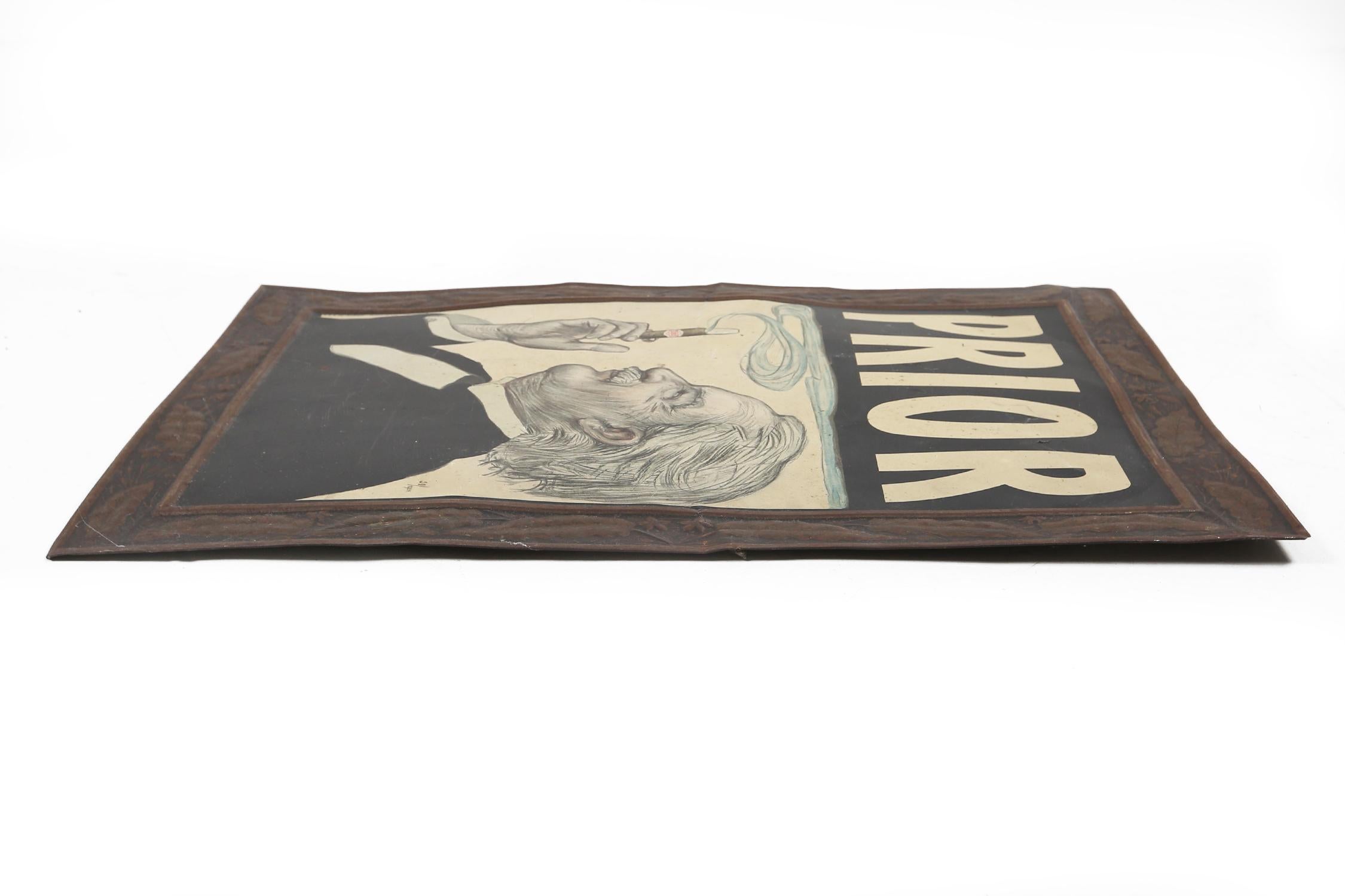 Art Deco Advertising sign “Prior” sigars on tinplate dated 1924, Italy For Sale 1