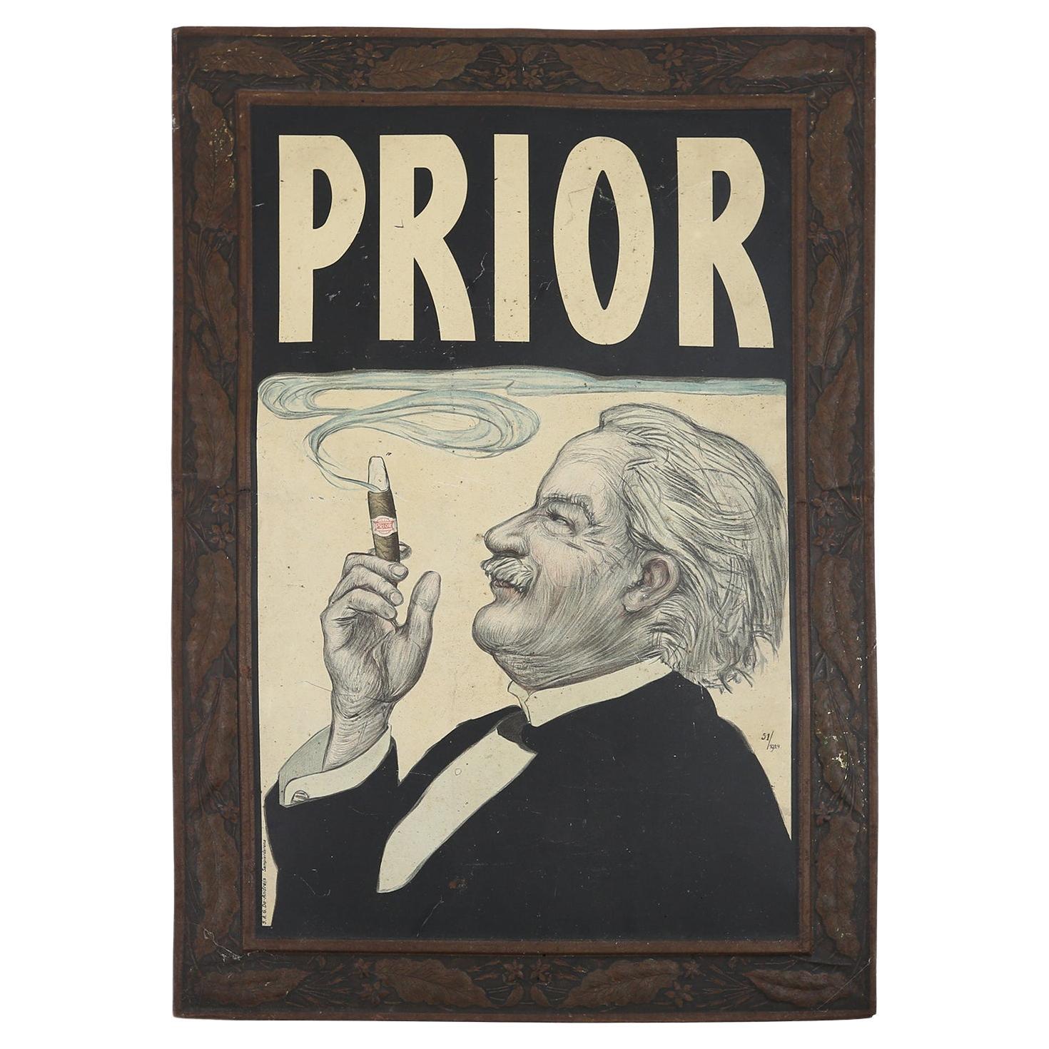 Cartel publicitario Art Decó "Prior" sigars sobre hojalata fechado en 1924, Italia