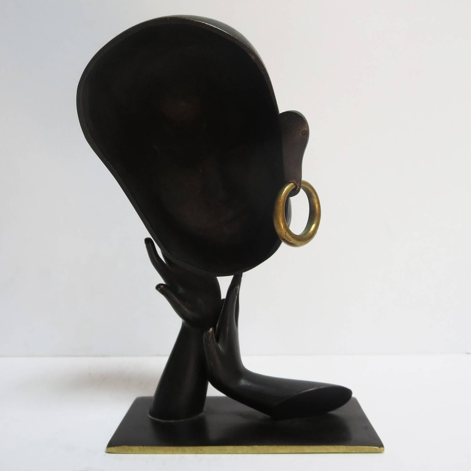 Cast Art Deco African Head Sculpture by Karl Hagenauer