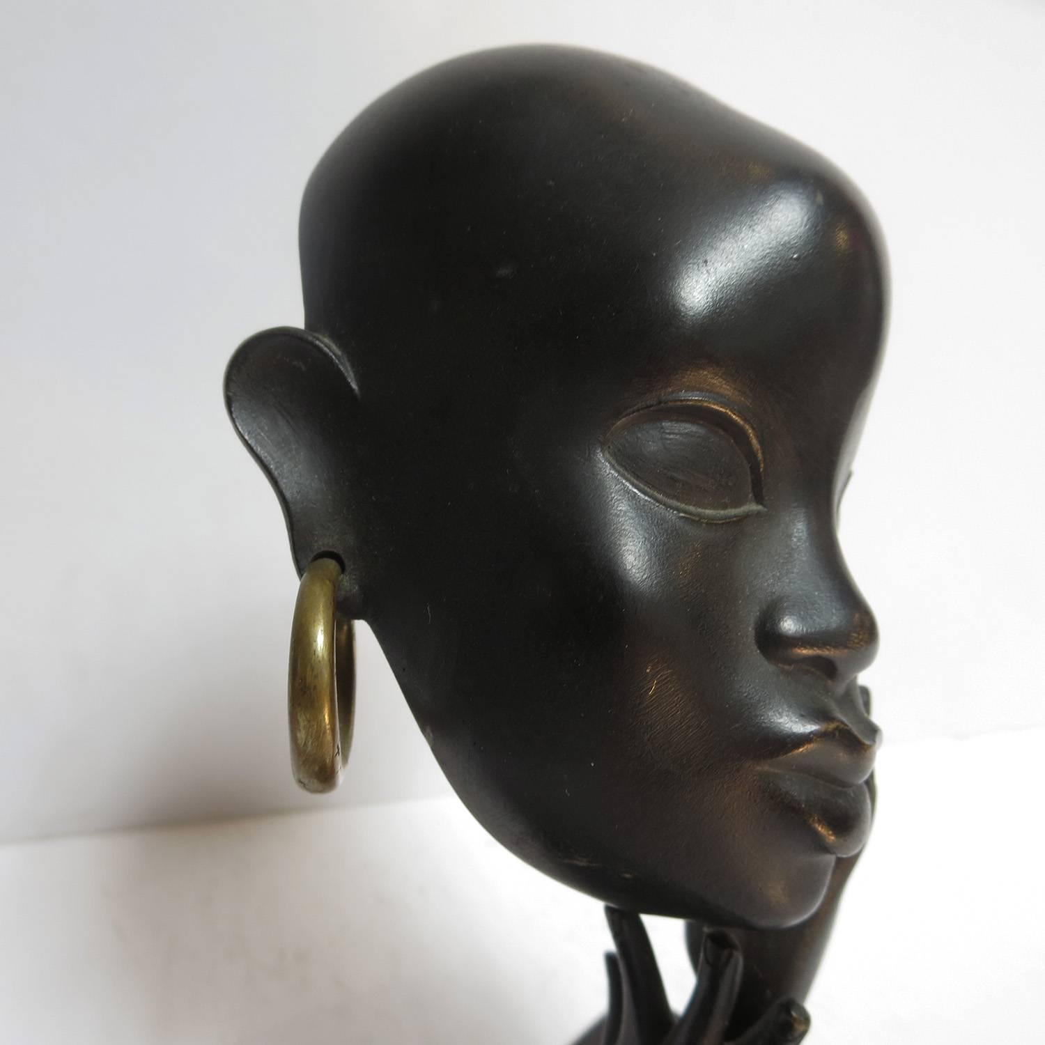 Art Deco African Head Sculpture by Karl Hagenauer In Excellent Condition In North Hollywood, CA
