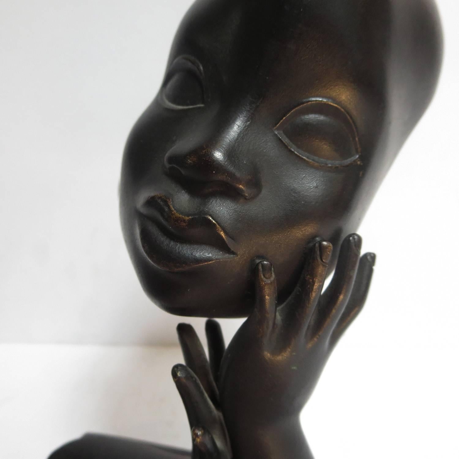 Mid-20th Century Art Deco African Head Sculpture by Karl Hagenauer