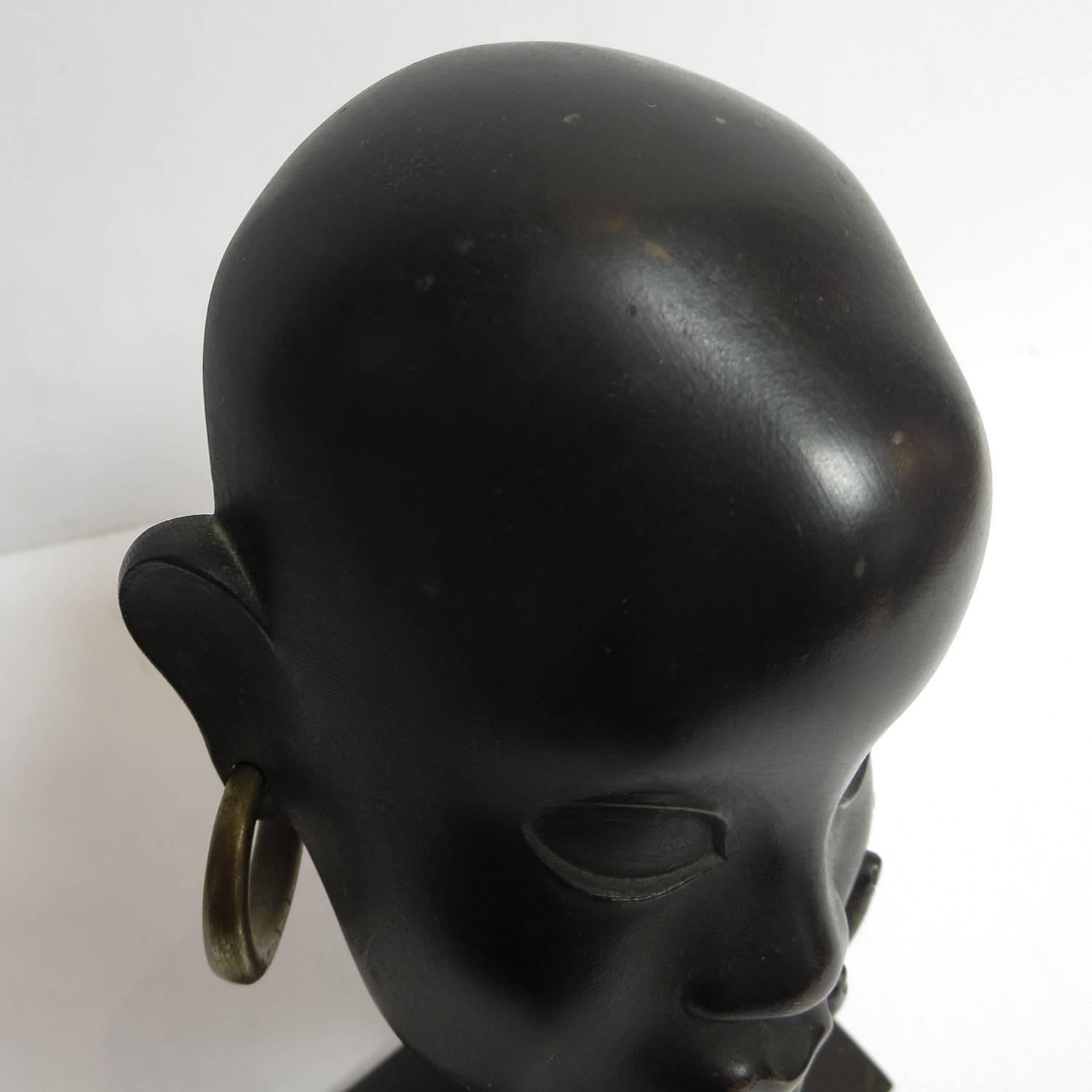 Bronze Art Deco African Head Sculpture by Karl Hagenauer