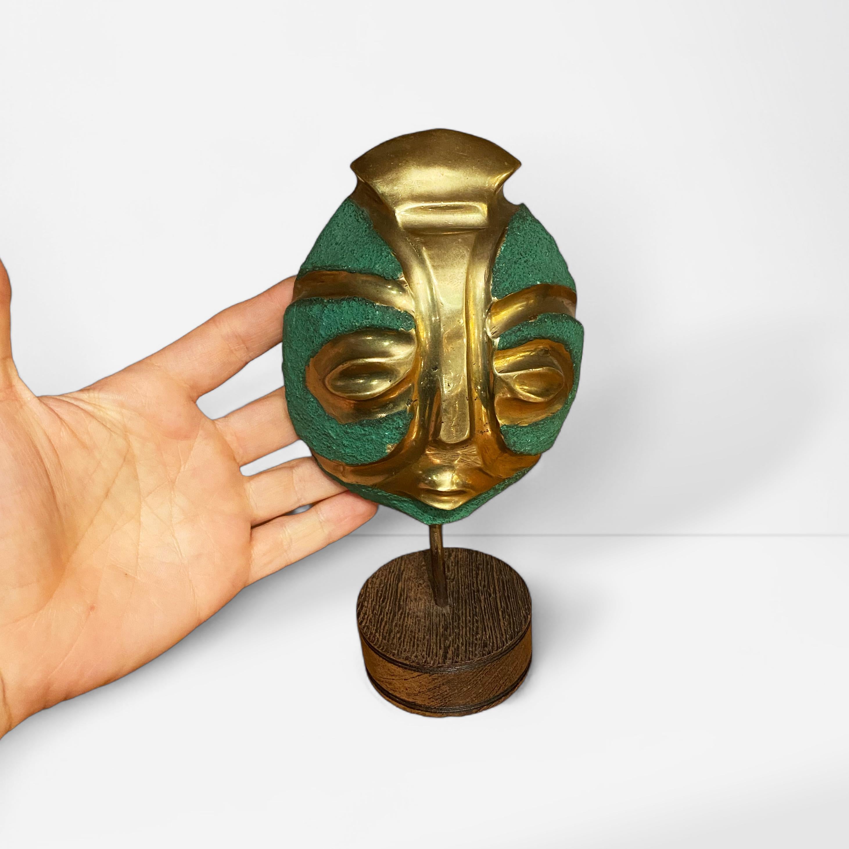 Art Deco African Mayan Bronze oak wood midcentury 20thC Mask 1960s Vintage Desk In Good Condition For Sale In London, GB