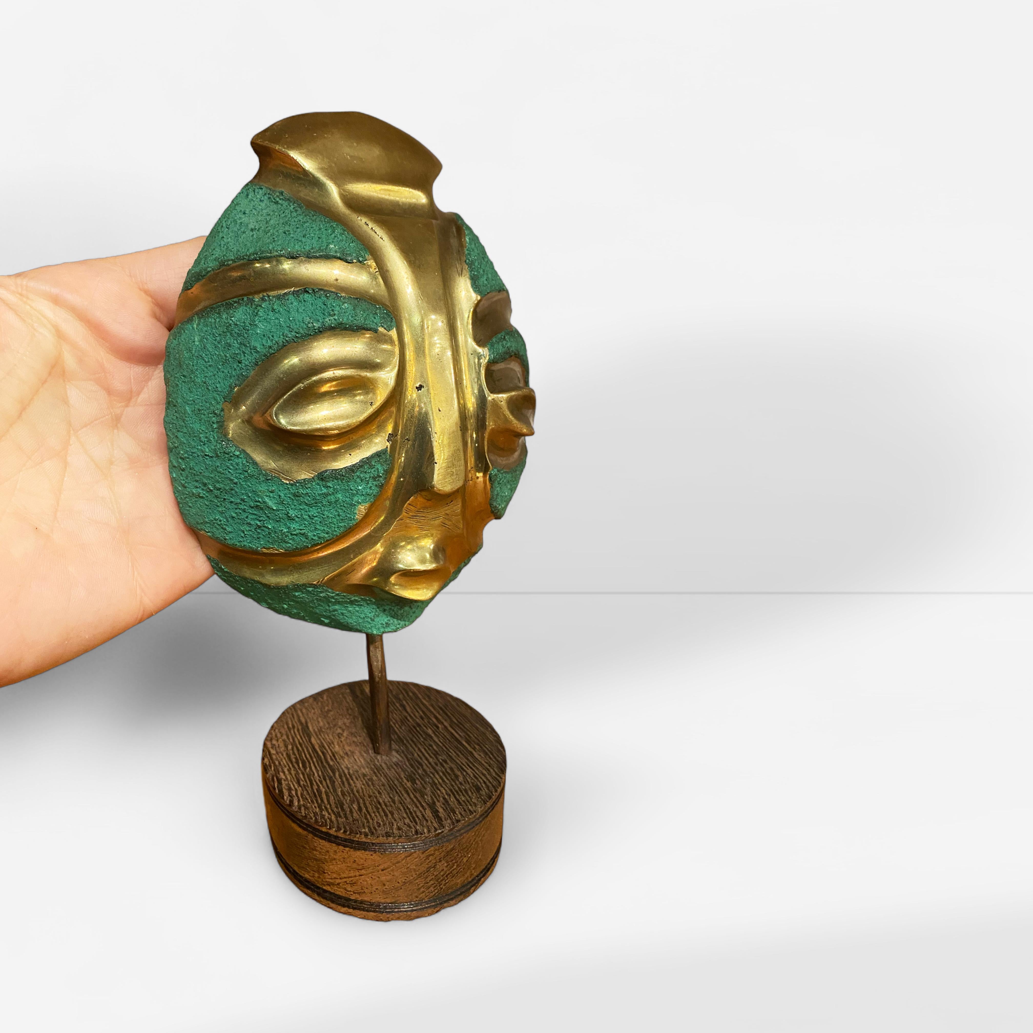 Mid-20th Century Art Deco African Mayan Bronze oak wood midcentury 20thC Mask 1960s Vintage Desk For Sale