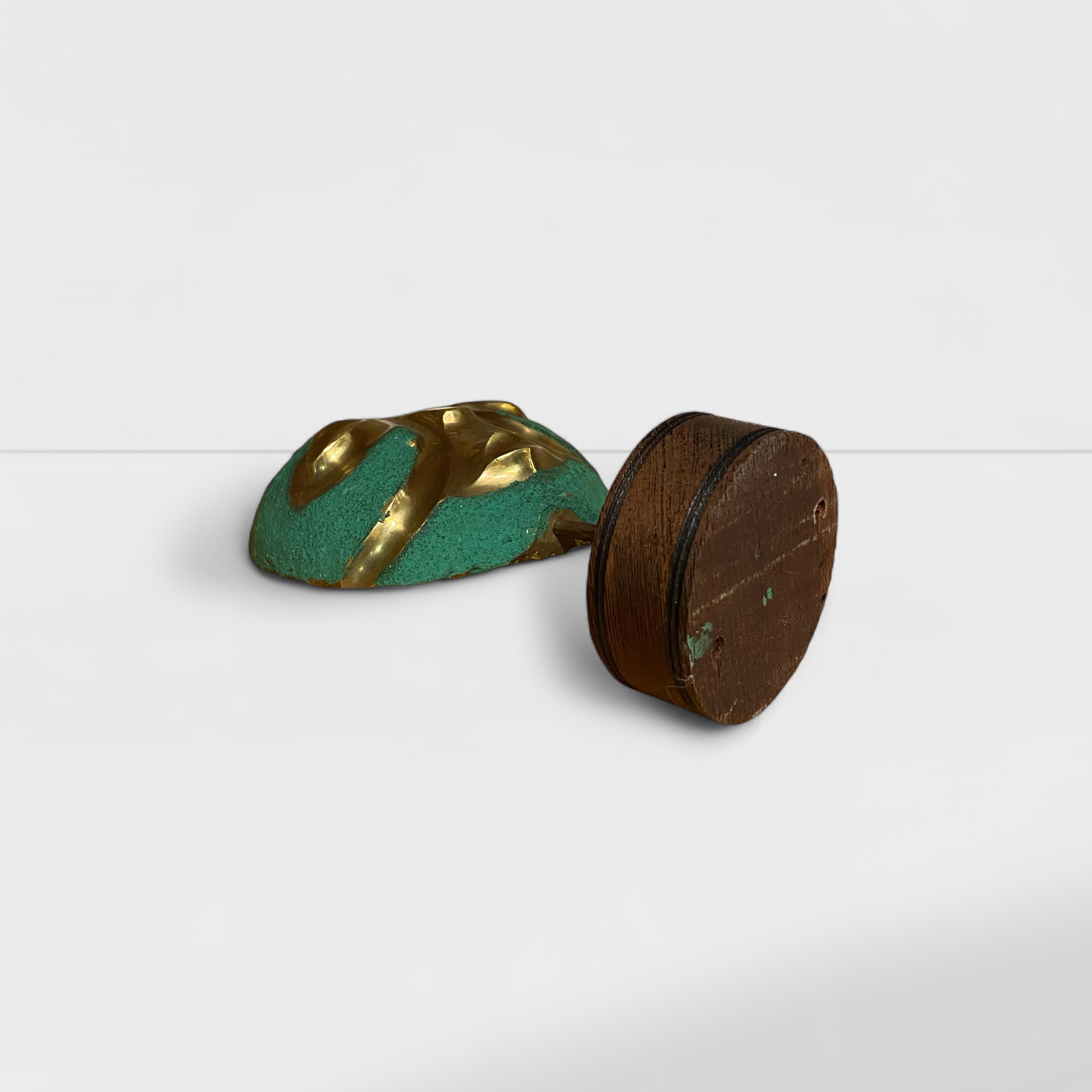 Art Deco African Mayan Bronze oak wood midcentury 20thC Mask 1960s Vintage Desk For Sale 3