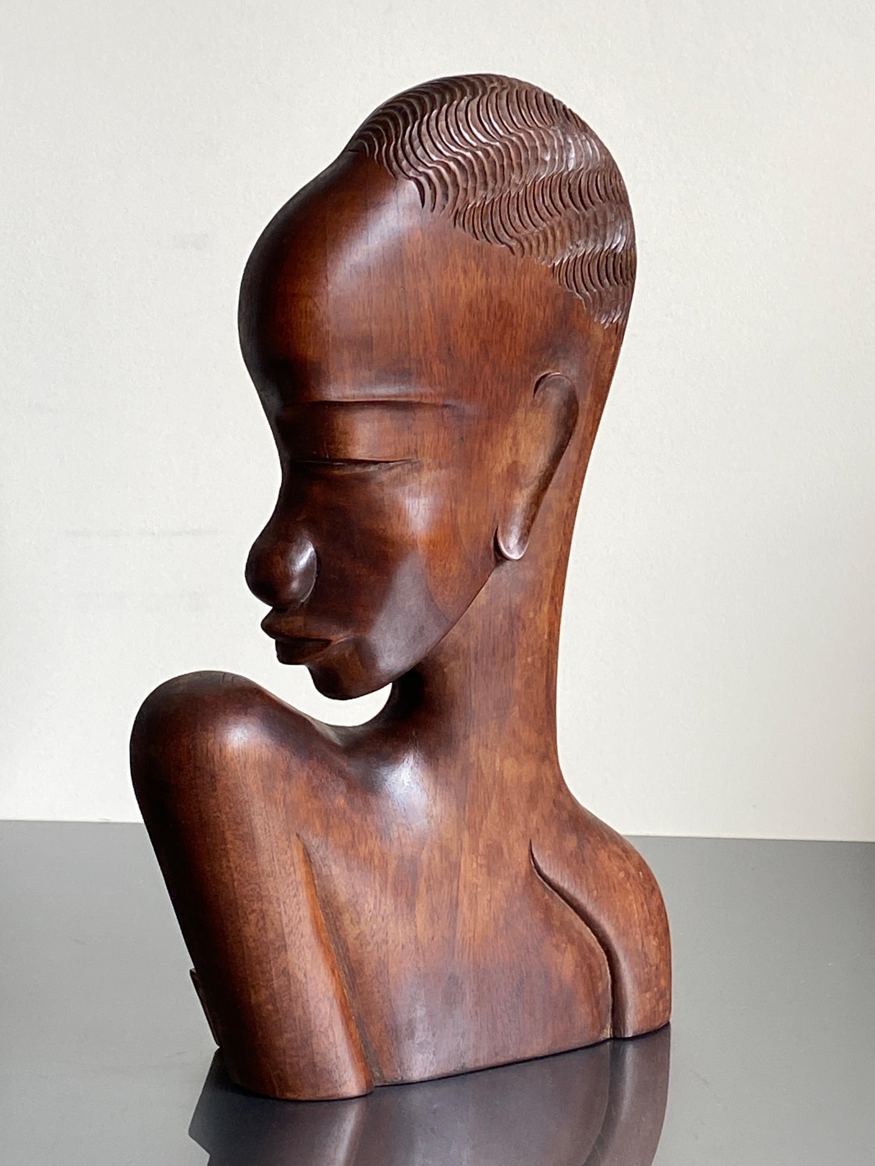 Hand-Carved Art Deco African Sculptural Bust in the style of Karl Hagenauer For Sale