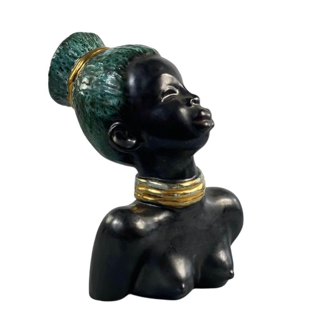 Mid-century African-American female head with turquoise hair by Margit Izsépy  For Sale 2