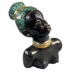Vintage Mid-century African-American female head with turquoise hair by Margit Izsépy 