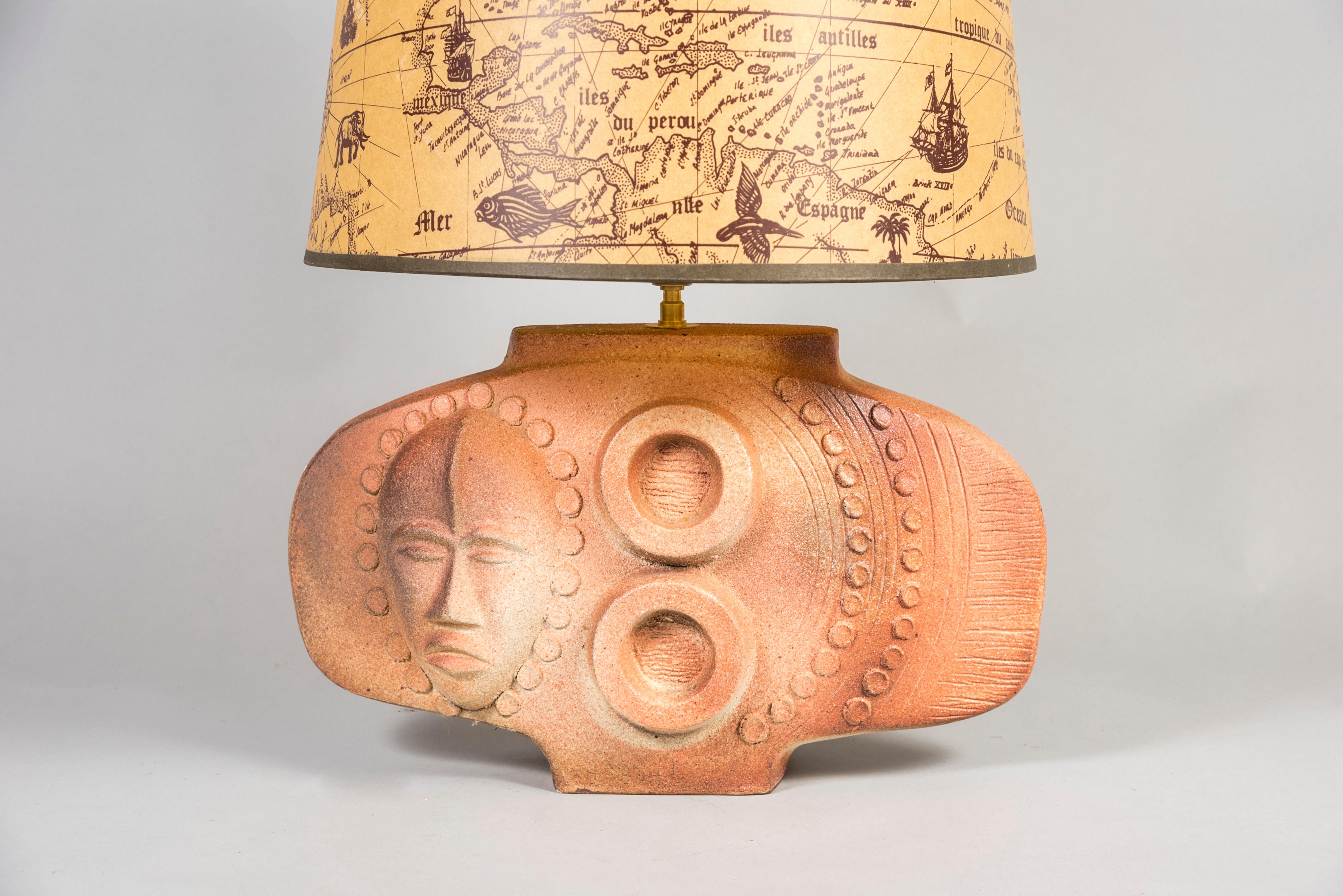 Very nice Terracotta lamp 
Circa 1940's France
Signed but unreadable
Dimensions given without shade
No shade provided.