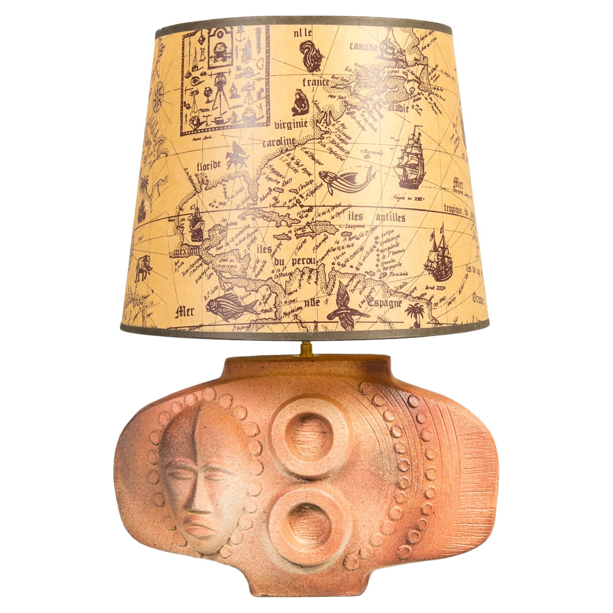 Art Déco "Africanist" Terracotta Lamp Signed For Sale