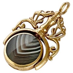 Art Deco Agate and Malachite Swivel Fob