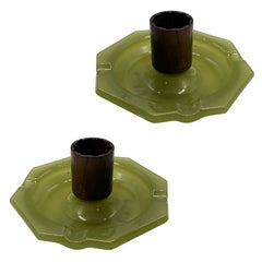 Antique Art Deco Agate & Copper Match Holder Ashtray, Pair