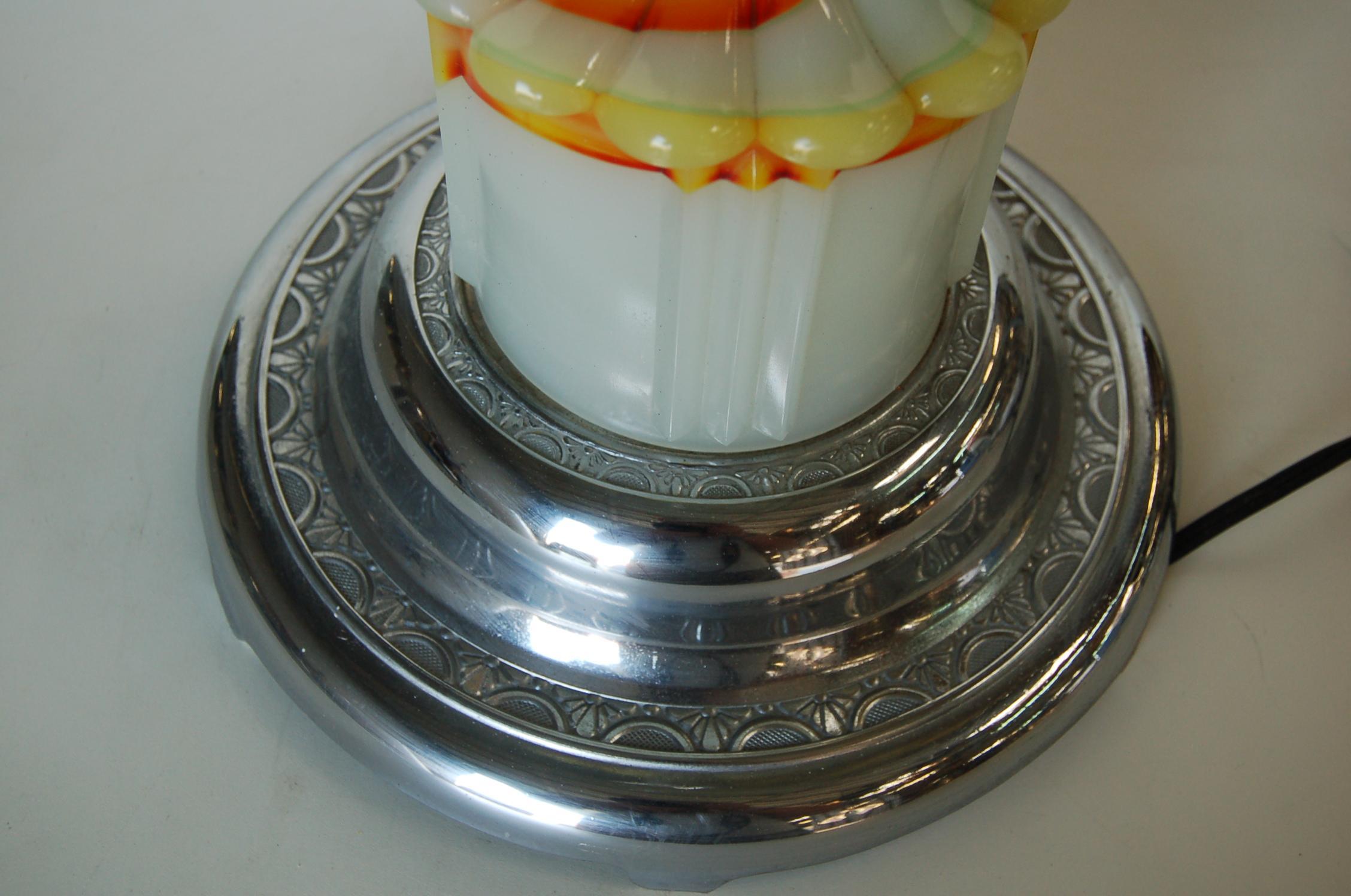 Turkmen Art Deco Agate Glass and Chrome Lightup Illuminating Side Table For Sale