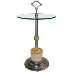 Table d'appoint lumineuse Art Déco en verre d'agate et chrome avec éclairage