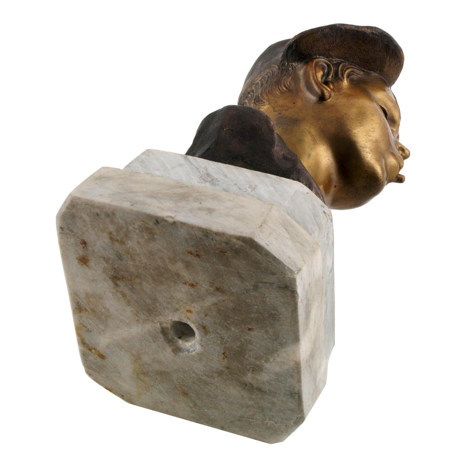 Marble Art Deco Neapolitan 'Scugnizzo' Bust by De Martino, Gilt and Burnished Bronze For Sale