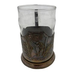 Art Deco "Age of Progress" Silver Plate and Glass Beer Mug