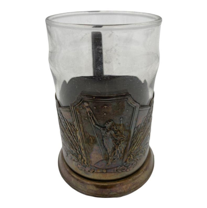 Plaqué argent Tasse à bière Art déco « Age of Progress » en métal argenté et verre en vente