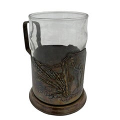 Taza de cerveza Art Decó "Era del Progreso" de chapa de plata y cristal