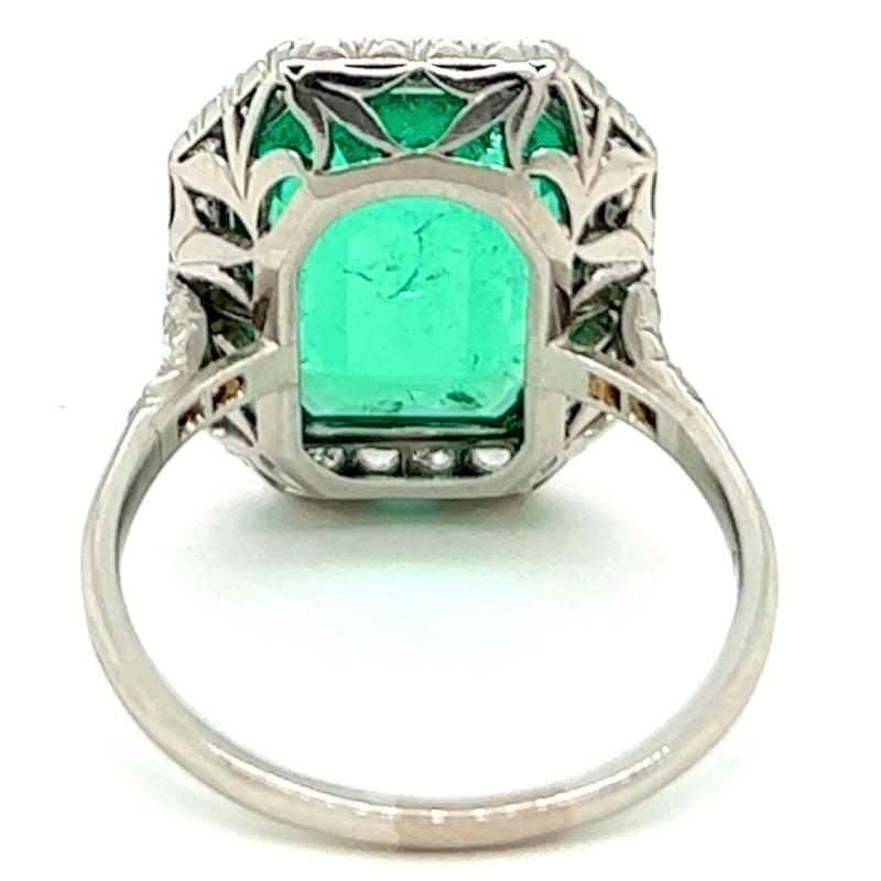 Art Deco AGL 5.00 Carat Colombian Emerald Diamond Platinum Ring 1