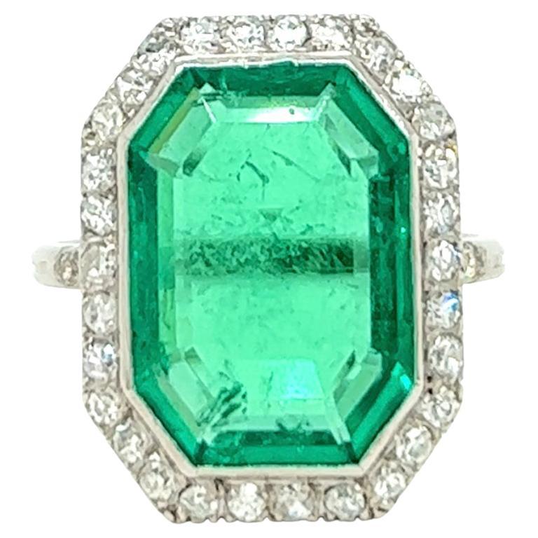 Art Deco AGL 5.00 Carat Colombian Emerald Diamond Platinum Ring